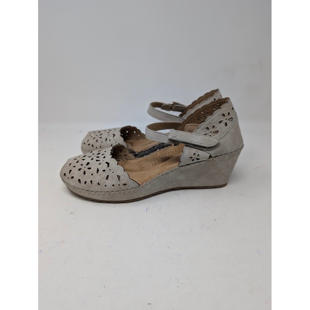 Patrizia by Spring Step Gennina Grey Laser Cut Mary Jane Wedge Sandal sz 38